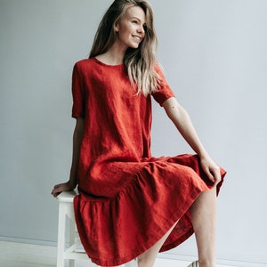 Drop Waist Dress &#39;Juliana&#39; A line Dress from Linen, Drop Waist Linen Dress, Linen Dresses for Women, A line dress, Short Sleeve Dress