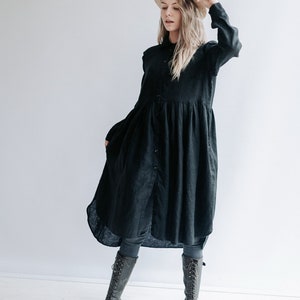 Linen Smock with Long Sleeves, Button Up Dress, Linen Dress for Woman, Long Linen Jacket Linen coat Linen duster Plus size Maxi Linen