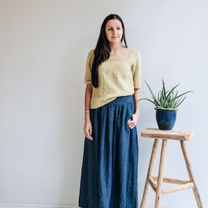 Linen skirts for women, Linen maxi skirt, Maxi skirt boho, Womens linen skirt, Maxi skirt boho, Dark blue skirt, Skirt with Pockets