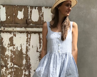 Button Up Maxi Dress Sleeveless Linen Dress Striped Pinafore Dress Jumper Maxi Dress Plus Size Sundress Linen Dress Women Pinafore Maternity