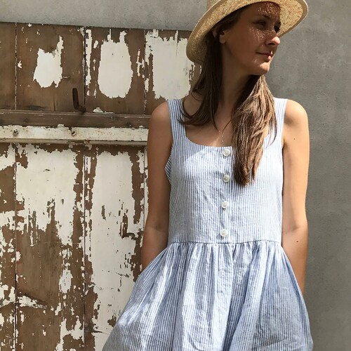 Button up Maxi Dress Sleeveless Linen 