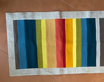 Linen Patchwork Mat, Linen Rug, Striped Linen Mat, Feet Towel, Bathroom Mat, Striped Mat, Bathroom Rug, Linen Bath Mat Natural