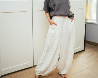 Loose Baggy Linen Pants, Linen Yoga pants, Linen wide leg pants, Baggy Pants, Women Pants, Linen Trousers for Women, natural linen , unisex