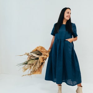 Loose Linen Dress, Oversized linen dress, Plus Size Dress, Linen Clothes Women, Womens linen dress, Dress with Pockets