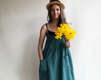 Linen Sundress, Linen Strap Dress, Womens Sundress, Linen Jumper Dress, Plus Size Dress, Sleeveless Dress, Linen Dress Women Jumper Pinafore