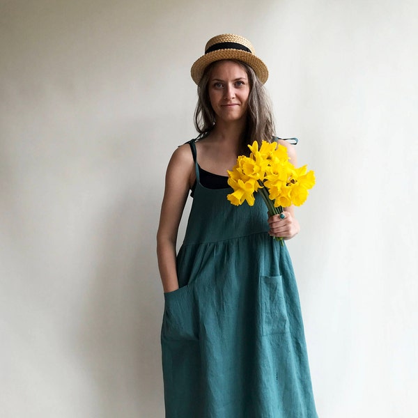 Linen Sundress, Linen Strap Dress, Womens Sundress, Linen Jumper Dress, Plus Size Dress, Sleeveless Dress, Linen Dress Women Jumper Pinafore