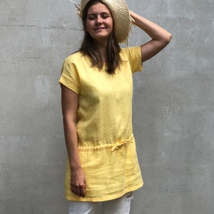 Linen Tunic &#39;Amelia&#39;, Yellow Summer Tunic, Beach Tunic Linen Shirt, Plus size linen Tunics for women Long Shirt, Linen Dress Women Plus Size