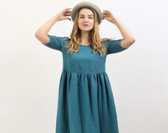 Abito lungo premaman in lino "Tess", abito lungo in lino, abito lungo taglie forti con maniche, abito taglie forti, abito lungo in lino, abito per donna