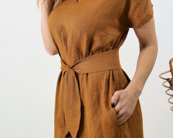 Linen Dress "Wendy" with Short Sleeves, Simple Linen Dress, Long Tunic Dress, Plus size Maxi Linen Dress, Long linen dress