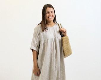 Oversized Linen Dress "REBECCA", Plus size Dress,Long Linen Dress, Linen Summer Dress with Pockets, Linen Comfortable Dress