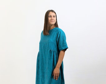 Loose Linen Everyday Dress "ALISON" with Pockets, Midi length dress, Womens Linen Dress, Oversized Dress, Plus Size Dress