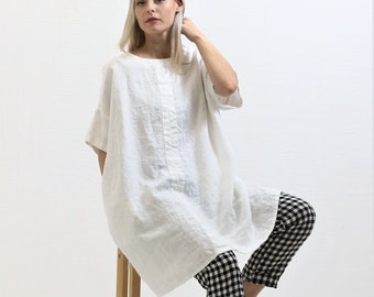 Loose Linen Tunic Dress with Short Sleeves, Linen Tunic for Women, Plus size tunic, Tunic tops, Linen tunic, tunic shirt, Women's Tunic