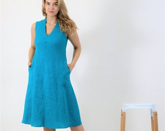 Linen Summer Dress 'Flora',  dress women, Linen Jumper Dress, Pinafore Dress, Sleeveless Dress Linen, Dress with Pockets