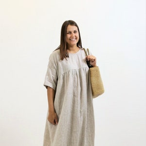 Oversized Linen Dress "REBECCA", Plus size Dress,Long Linen Dress, Linen Summer Dress with Pockets, Linen Comfortable Dress