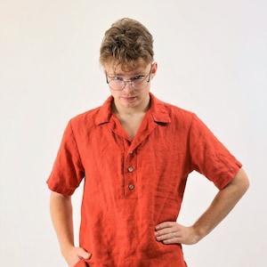 Casual Men Linen Shirt &#39;Maverick&#39;, Casual Linen Shirt, Short Sleeve Shirt with buttons, Summer Linen Top,