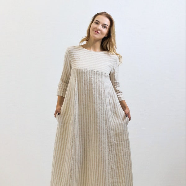 Robe en lin « Debra », Robe grande taille avec poches, Robes en lin pour femme, Robe longue, Robe d'été en lin