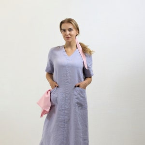 Linen Dress with Short Sleeves, Simple Linen Dress, Long Tunic Dress, Plus size Maxi Linen Dress, Long Womens tunic