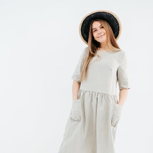 Loose Linen Everyday Dress &quot;Jane&quot; with Pockets, Midi length dress, Womens Linen Dress, Oversized Dress, Plus Size Dress