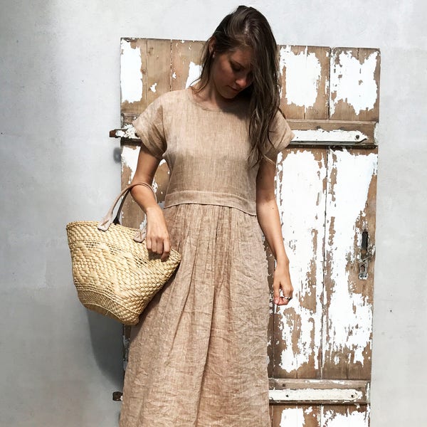 Linen Maxi Dress, Long linen dress, plus size maxi dress with sleeves, summer beach dress, plus size dress, maxi linen dress dress for women