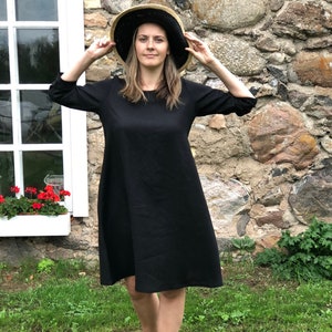 Little Black Dress "Eva" Black Linen Dress, Linen dress for women, Black Dress Linen, Loose Linen Tunic Dress, Plus size dress