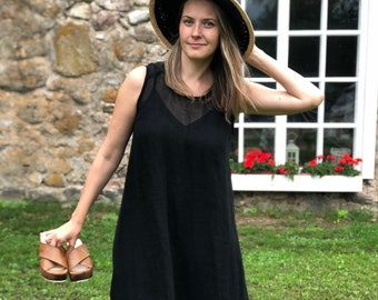 Black Gauze Linen Dress "Kate", Loose Dress Linen, Gauzy Lightweight Coverup Dress, Gauze Dress, Cover Up, Plus Size Tunic Dress Black Women