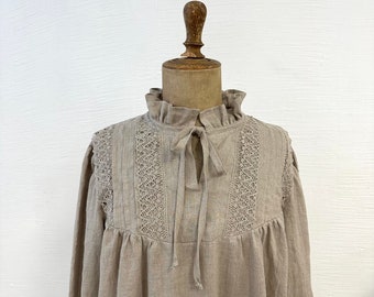Linen nightgown, Handmade Victorian nightgown with lace, soft robe, nightgown womens kaftan, morning dress, gift for her, Mother’s Day gift