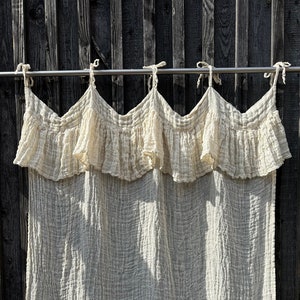 Off White Ruffled Gauze Linen Curtain Panel, Window Curtains, Sheer Curtains, Linen Drapes, Long Curtain, Linen Curtains, Boho Curtains