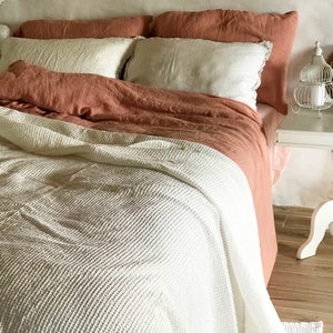 White Blanket, Linen and Cotton blend blanket, Voluminous Linen throw, Natural Blanket, Linen coverlet, Daybed blanket, Christmas gift