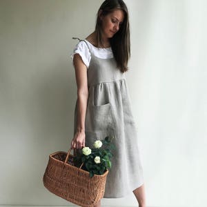 Natural Linen Strap Dress, Womens Sundress, Linen Jumper Dress, Plus Size Dress, Sleeveless Dress Linen Dress Women Jumper Pinafore Sundress image 2