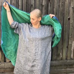 Oversized Tunika, Bequeme Tunika, Leinen Sommerkleid mit Taschen, Leinen Oversized Tunika Hemd