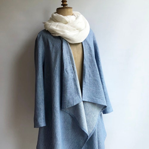 Linen Kimono Jacket Loose Linen Drape Jacket Blue Cardigan - Etsy