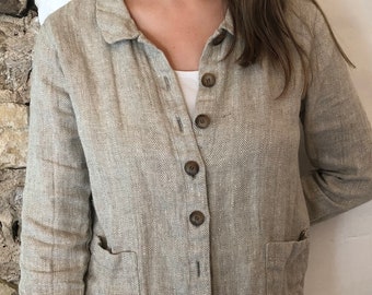 Women Linen Blazer 'Georgia-Rustic' Artist Linen cardigan, Linen Jacket Natural, Womens Linen Jacket Short, Womens Jacket, Plus size Blazer