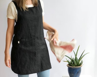 Pinafore Apron, Linen Smock, Linen Pinafore Apron Dress, Full Apron, Linen Coverup, Smock Apron, Craft Apron, Christmas Gift, No Ties Apron