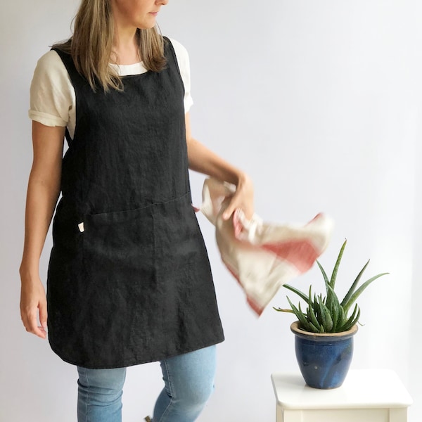 Pinafore Apron, Linen Smock, Linen Pinafore Apron Dress, Full Apron, Linen Coverup, Smock Apron, Craft Apron, Christmas Gift, No Ties Apron