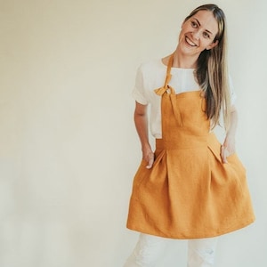 Vintage Inspired Cute Linen Apron 'sunshine', Feminine Apron