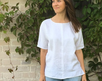 White Linen Shirt, Linen T-Shirt, Linen Top, Shirt with Sleeves, Linen Tee, Plus size shirt, Linen Blouse, Loose Linen Shirt, Plus size top