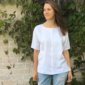 White Linen Shirt, Linen T-Shirt, Linen Top, Shirt with Sleeves, Linen Tee, Plus size shirt, Linen Blouse, Loose Linen Shirt, Plus size top image 1