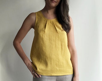 Blusa de lino sin mangas, blusa de mujer, camiseta de lino, camisa de talla grande, blusa holgada, camisa holgada de lino, blusa de talla grande
