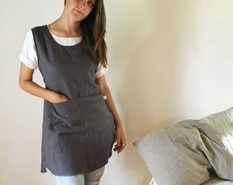 Light Pinafore Apron Dress, Linen Smock, Linen Pinafore Apron, Pinafore Dress with Strings, Full apron Dress, Linen coverup, Smock Apron