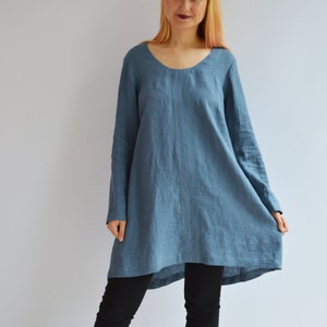 Blue Linen Tunic, Plus size tunic top, Linen Tunic for Women, Womens tunic, loose linen tunics, plus size clothing, tunic dress women linen image 1