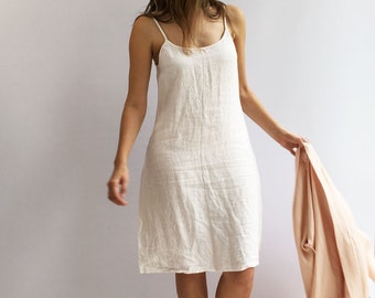 Vestido slip, vestido slip de lino, capa base, vestido interior, vestido de noche, camisón blanco, vestido de capa inferior, vestido de lino sin mangas, regalo