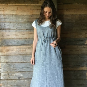 Denim pinafore maxi dress on sale