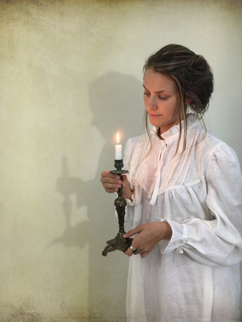 morning dress soft robe robe for bride Handmade Victorian nightgown with lace Linen nightgown nightgown womens kaftan gift for her