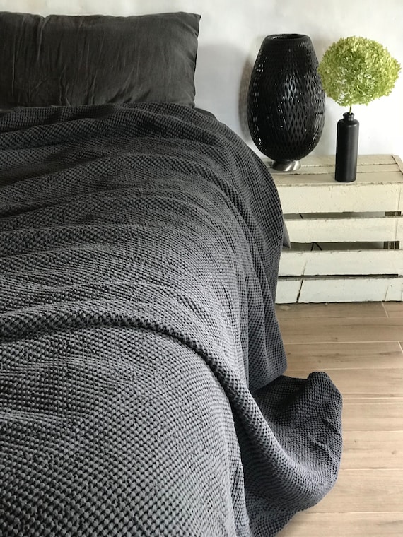 Dark Grey Blanket Linen and Cotton Blend Blanket Voluminous - Etsy