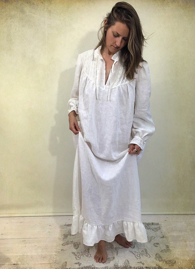 morning dress soft robe robe for bride Handmade Victorian nightgown with lace Linen nightgown nightgown womens kaftan gift for her