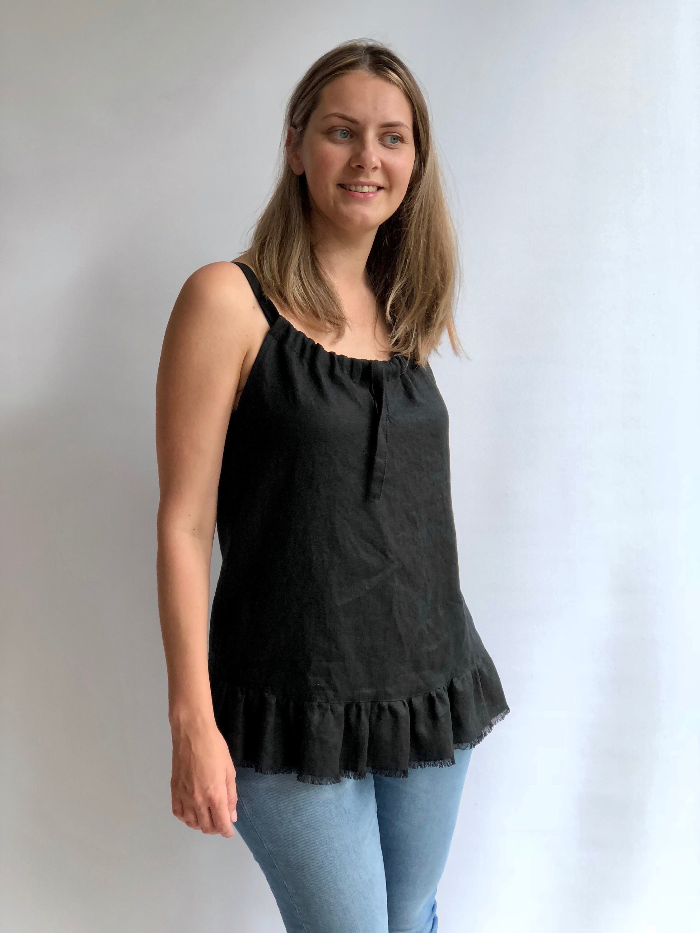 Sleeveless Linen Top Carola, Drawstring neckline Top, Womens Top, Linen