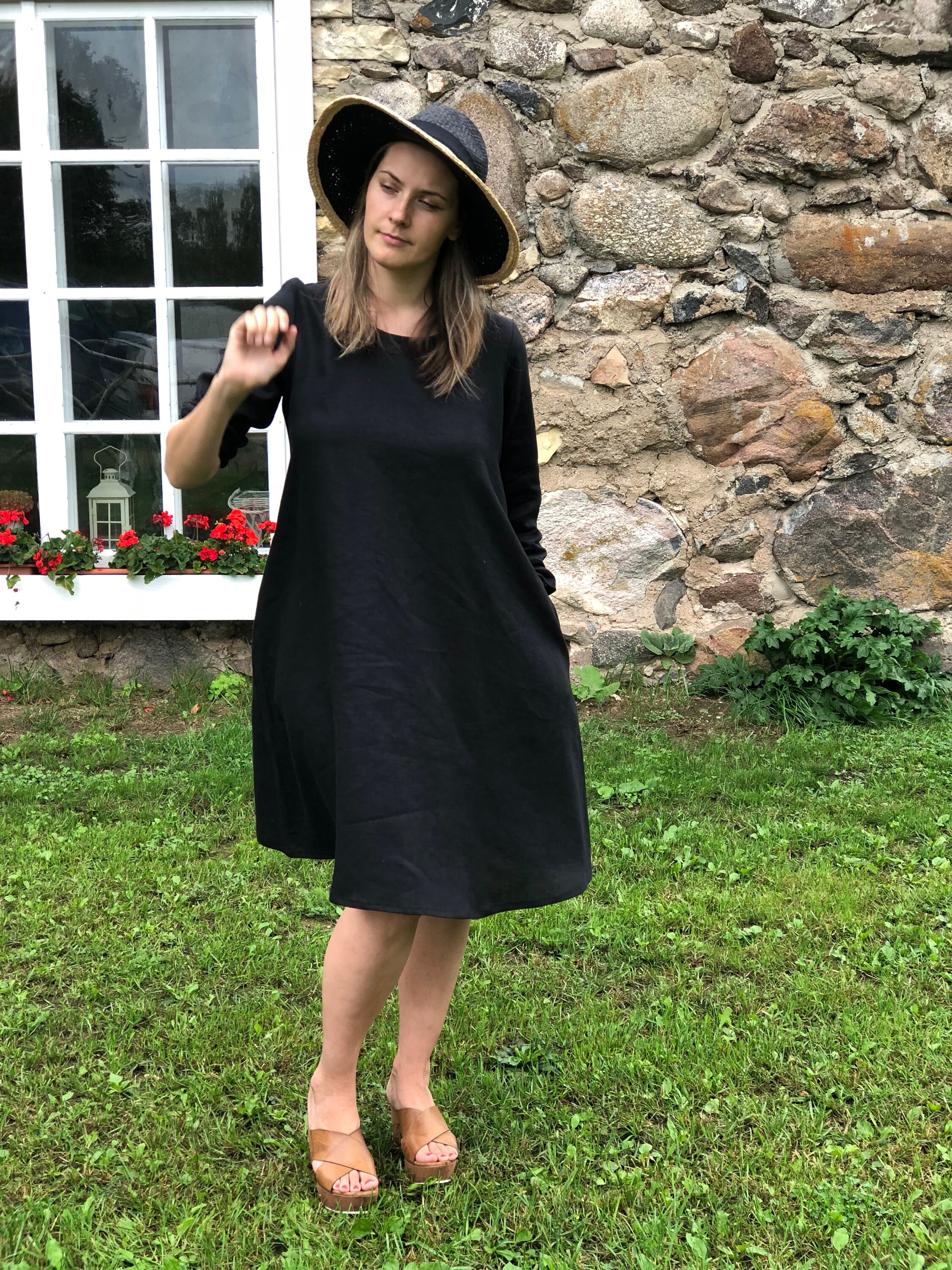 country road black linen dress