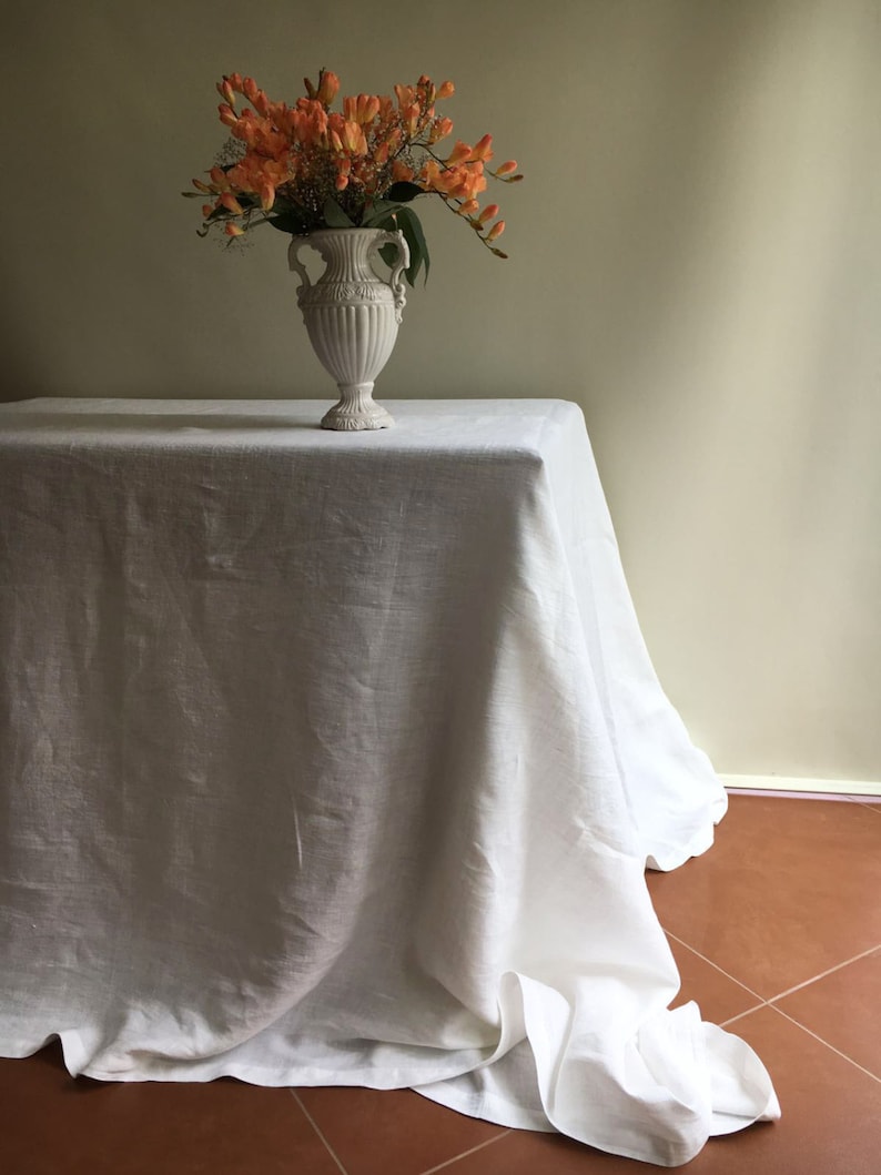 White Linen Table Cloth, Pure White Linen, Tablecloth Rectangle, Tablecloth Square Pure White Tablecloth linen Tablecloth Creamy White linen image 4