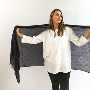 Dark Grey Oversized Scarf, Linen Shawl, Womens Shawl, Linen Wraps Shawl, Christmas, Extra long scarf, grey shawl, grey scarf, gift for her