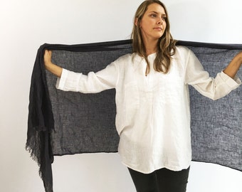 Dark Grey Oversized Scarf, Linen Shawl, Womens Shawl, Linen Wraps Shawl, Christmas, Extra long scarf, grey shawl, grey scarf, gift for her